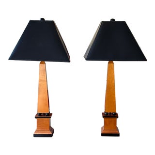 Pair Tall Table Lamps, Obelisk Form, Ebony Accents For Sale