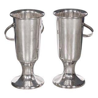 Vintage English Floor Standing Silver Plated Wine Coolers, 1950s, Set of 2 For Sale