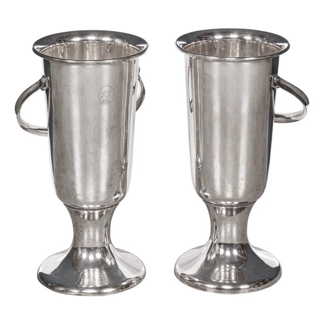 Vintage English Floor Standing Silver Plated Wine Coolers, 1950s, Set of 2 For Sale