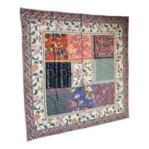 1990s Hand-Printed French Country Style Patchwork Tablecloth, Made in India 61' X 58'