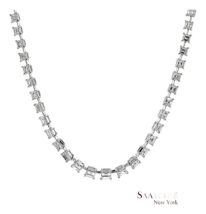 18k(750) White Gold Carre Cut Natural Diamond Tennis Necklace