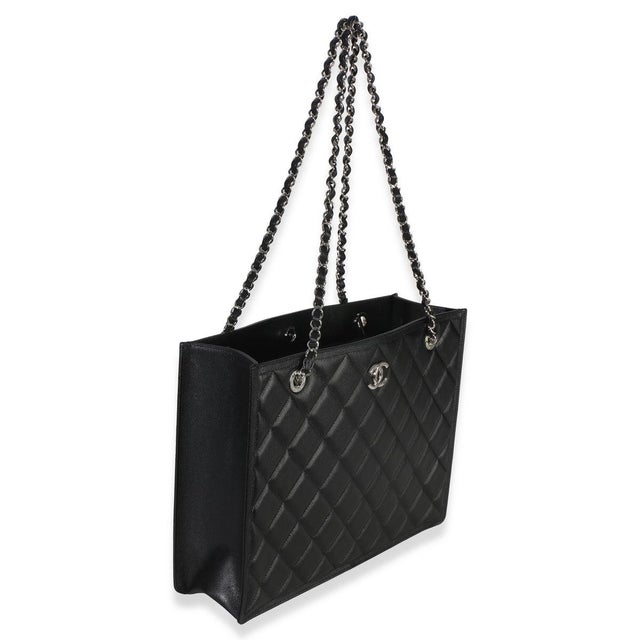 Contemporary Black Quilted Caviar CC Shopping Tote For Sale - Image 3 of 9