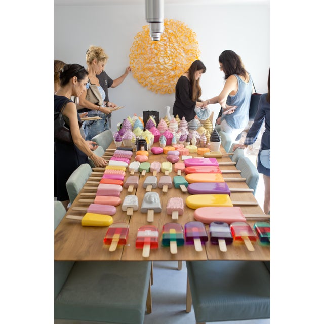 Ceramic Yellow Ice Pop Ceramic Wall Sculpture With Natural Oak Wood Stick For Sale - Image 7 of 11