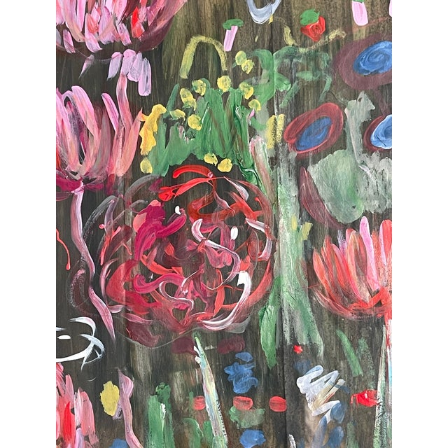 1970s Abstract Modern Magic Garden Mixed Media Signed Framed For Sale - Image 4 of 5