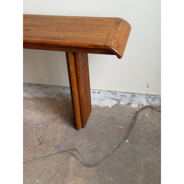 Late 20th Century Solid Oak Console Table With Waterfall Edges - Vintage Modern Entryway Table For Sale - Image 5 of 9