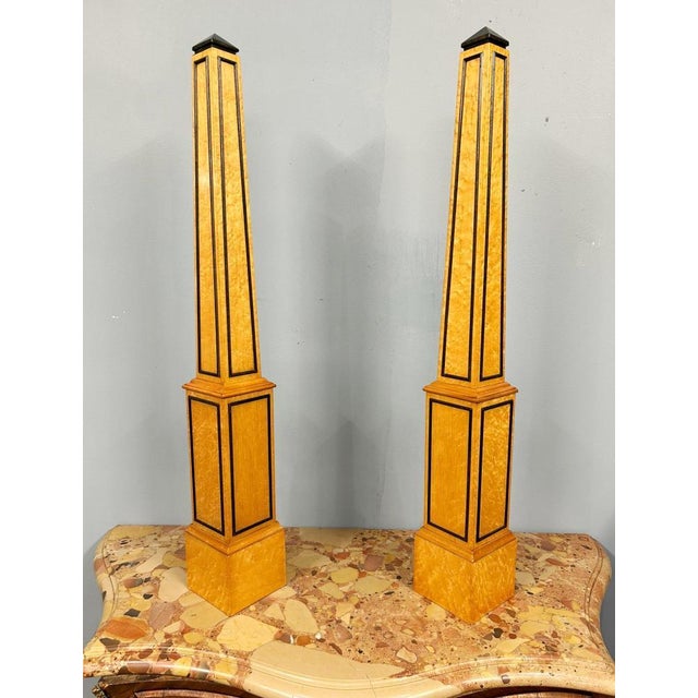 Italian Grand Tour Obelisks in Satinwood with Ebonized Trim, Set of 2 For Sale - Image 5 of 10