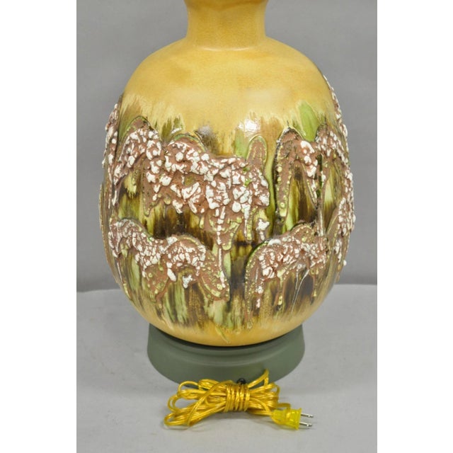 Mid 20th Century Mid Century Modern Large Volcanic Glazed Pottery Yellow & Green Table Lamp For Sale - Image 10 of 12