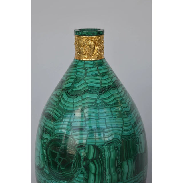 Malachite vase with bronze detail.