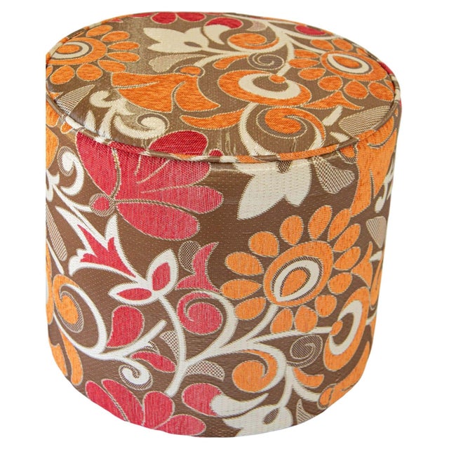 Vintage Moroccan Round Pouf Ottoman in 1970s Psychedelic Floral Velvet For Sale - Image 12 of 17