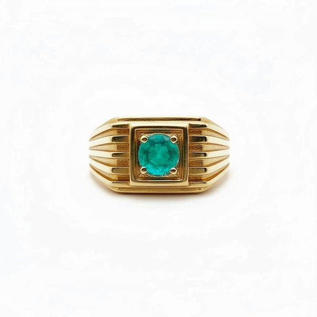 Modern Emerald Solitaire Ring for Men Silver, Gold, Size 10 For Sale - Image 3 of 7