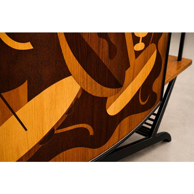 Brazilian Modern Bar in Imbuia, Roxinho and Pau Marfim With Party Motif Marquetry, Brazil, 1950s For Sale - Image 14 of 18