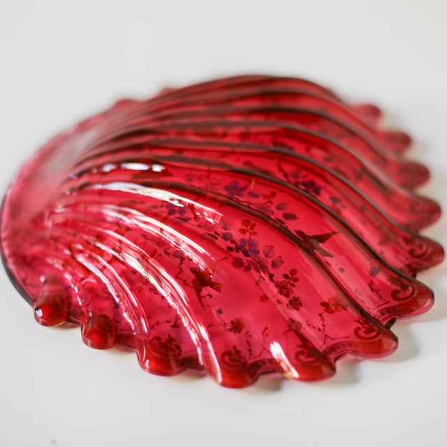 Late 19th Century Moser Cranberry Glass Shell Dish With Enamel & Gilt For Sale - Image 10 of 18