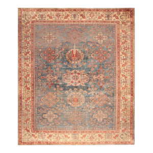 Phenomenal Blue and Tan Beige Color Medallion Design Antique Malayer Rug