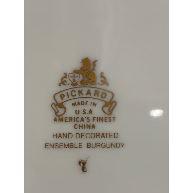 Vintage Pickard Ensemble Burgundy Gold-Trim Dinner Plates, Set of 4 For Sale - Image 12 of 12