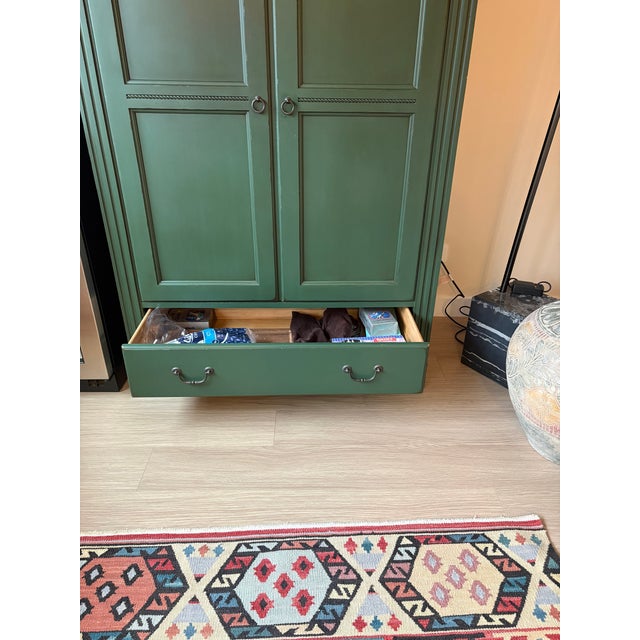 Traditional Traditional Painted Wood Armoire in Sage Green With Natural Wood Crowm For Sale - Image 3 of 6