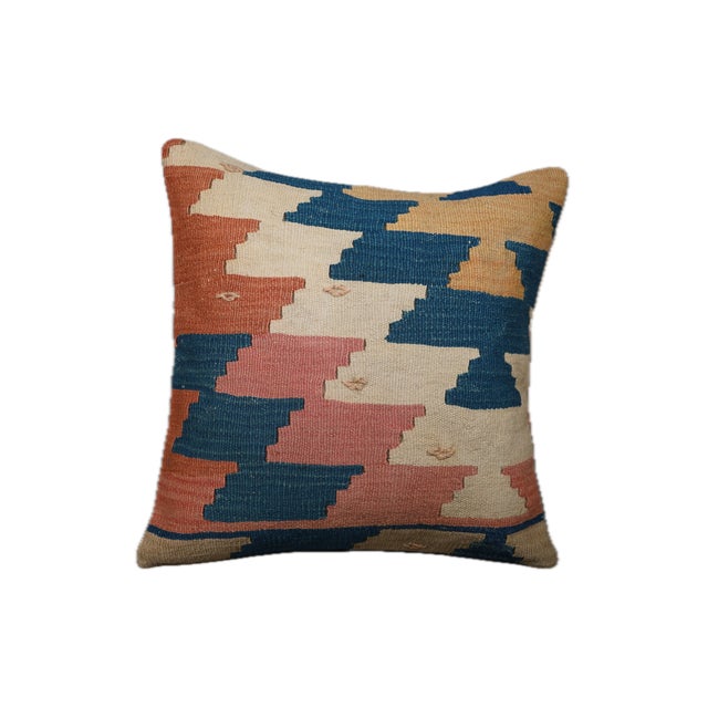 Beige Pastel Tribal Kilim Pillow Cover – 16x16 Vintage Handwoven Textile For Sale - Image 8 of 8
