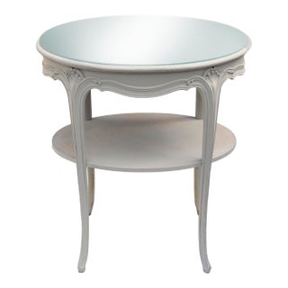 1950s Oyster White Provincial Oval Table With Bottom Shelf For Sale