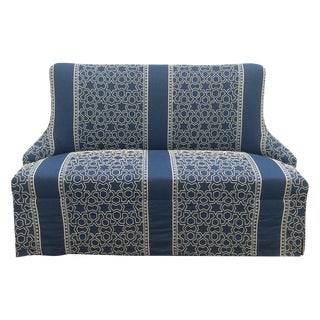 Blue & White Embroidered Loveseat For Sale