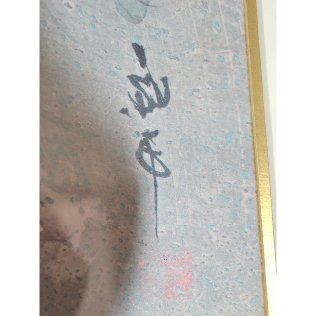 Early 20th Century Signed 2 Matching Framed Asian Paintings Chinoiserie Hand Painted Bird Scene Gilt Faux Bamboo For Sale - Image 15 of 17