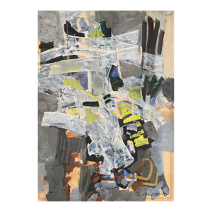 Zvi MairovichAbstract White Flowers Israeli Modernist Gouache and Watercolor Painting