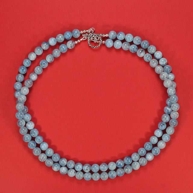 Ajd 18 Inch Two Strand Medium Blue Aquamarine Necklace For Sale - Image 4 of 10