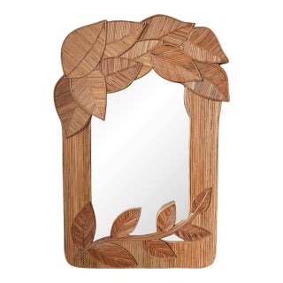 1970s Rattan Wall Mirror Attributed to Gabriella Crespi For Sale