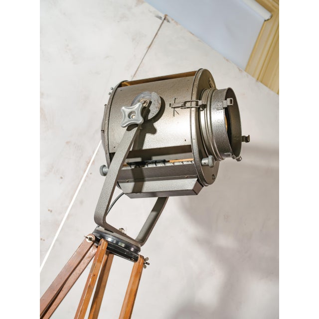 Vintage Theater Spotlight Floor Lamp on Wooden Tripod from ADB Belgium, 1960s For Sale - Image 4 of 18