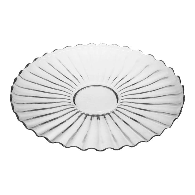 Vintage Fluted Round Vintage Crystal Serving Platter For Sale