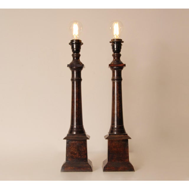 Vintage French Traditional Table Lamps in Cast Iron by Jacques Adnet, 1990s, Set of 2 For Sale - Image 6 of 11