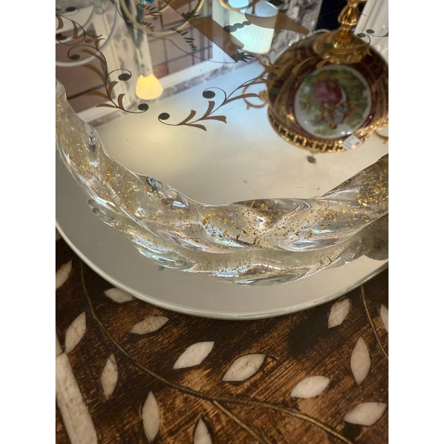 Murano Antique Italian Venetian Mirror Tray With Gilt Metal Handles and Gold Flecking For Sale - Image 4 of 11