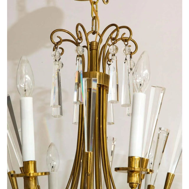 1960s 1960's Tommi Parzinger Style Brass and Crystal Chandelier For Sale - Image 5 of 13