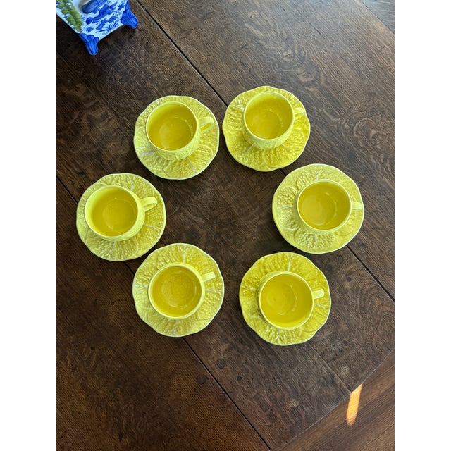 Vintage Secla Cabbage Ware Citron Yellow Majolica Cup and Saucer For Sale - Image 9 of 12
