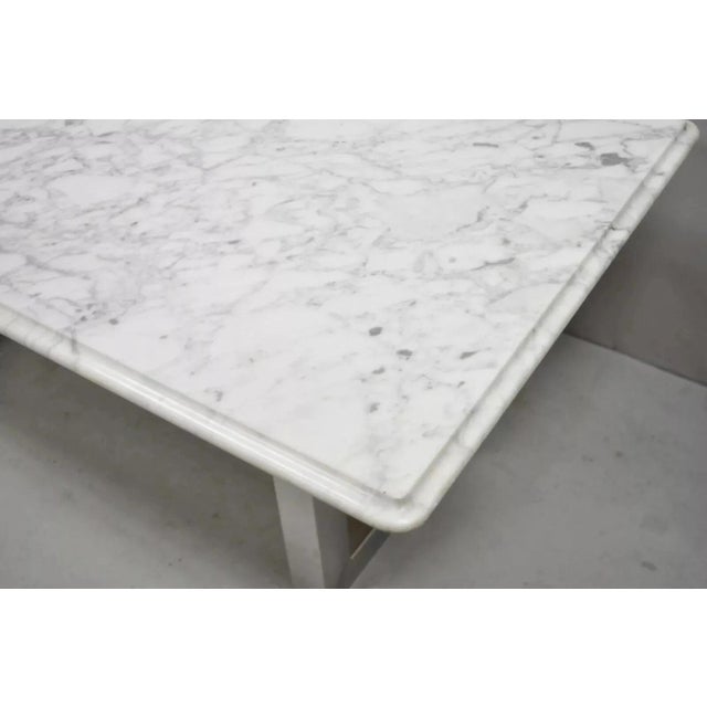 Modern Italian Marble Chrome Double Pedestal Base Rectangular Coffee Table For Sale In Philadelphia - Image 6 of 10