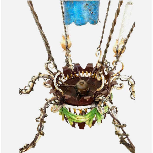 A Flight of Fancy: MidCentury French Tole Hot Air Balloon Chandelier For Sale - Image 6 of 11