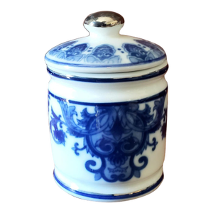 Vintage Bombay Chinoiserie Blue White Porcelain Trinket Jar