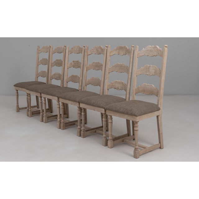 20th Century Belgian Upholstered Oak Ladderback Oak Dining Chairs - Set of 6 For Sale - Image 14 of 18