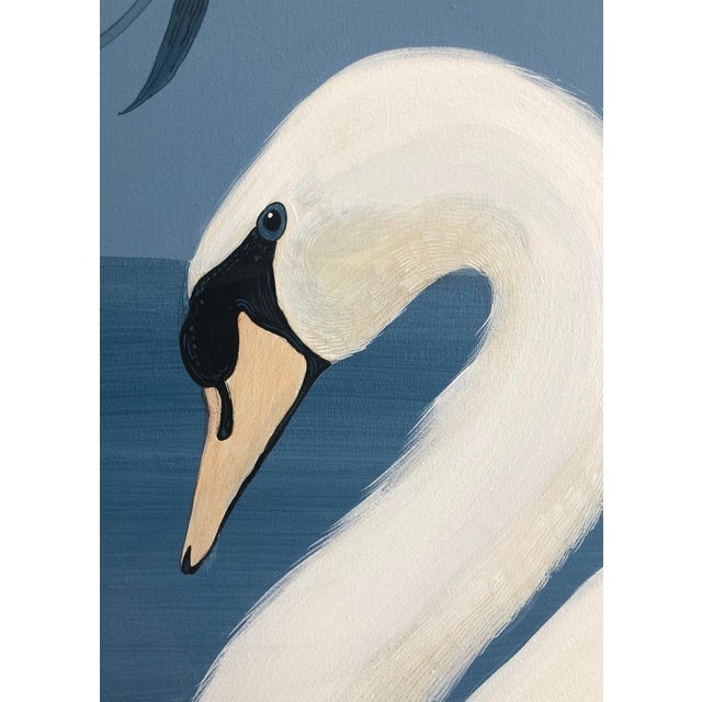 "Swan and Only" Contemporary Blue and White Chinoiserie Painting by Allison Cosmos For Sale In Philadelphia - Image 6 of 7