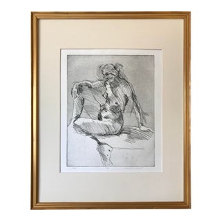 Vintage Mid Century Etching Female Nude by Lossart For Sale