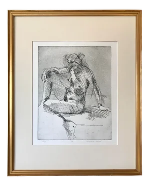 Vintage Mid Century Etching Female Nude by Lossart