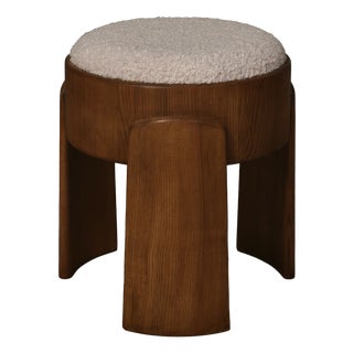 Art Deco Round Ottoman in Ash and White Boucle, 1990 For Sale