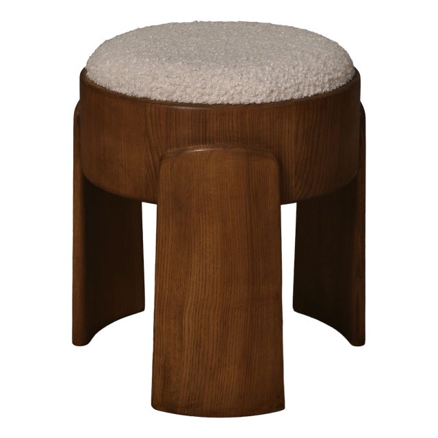 Art Deco Round Ottoman in Ash and White Boucle, 1990 For Sale