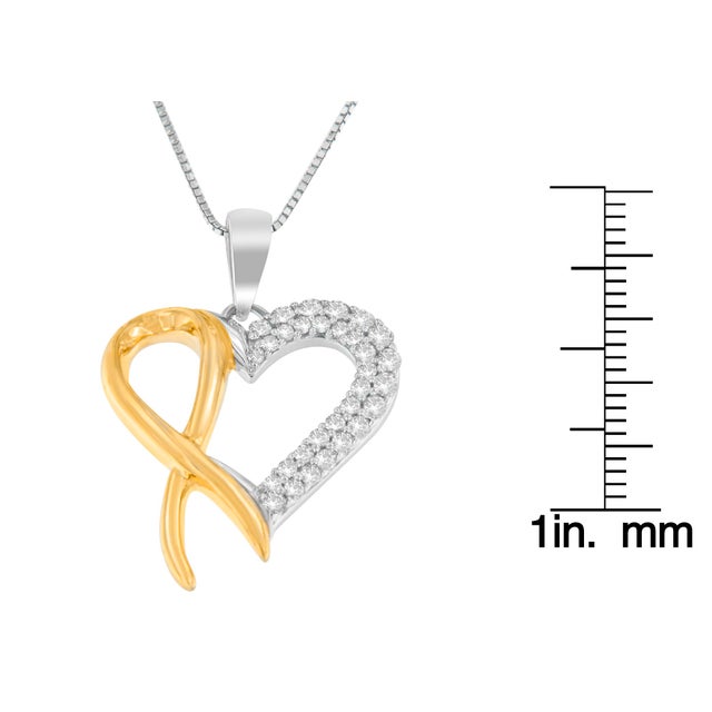 .925 Sterling Silver Two Toned 1/4 cttw Round Cut Diamond Pendant Necklace (H-I, I2-I3) For Sale - Image 4 of 4