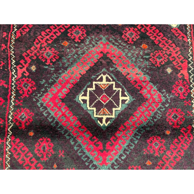 Vintage Afghan Hand-Knotted Wool Runner Rug | Tribal Red & Black Geometric Rug For Sale - Image 6 of 10