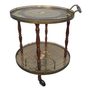 Vintage Sorrento Italian Lacquered Marquetry Bar Cart For Sale