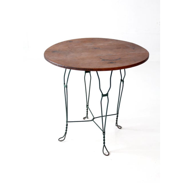 Mid-Century Modern Vintage Mid-Century Wrought Iron Bistro Table With Wood Top For Sale - Image 3 of 13