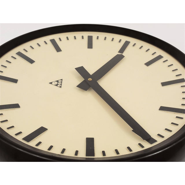 Glass Large Bakelite Industrial Train Station Round Wall Clock, 1940s For Sale - Image 7 of 8
