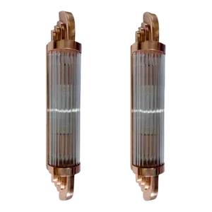 Vintage Art Deco Skyscraper Wall Sconces Fixture in Copper Brass & Glass - a Pair