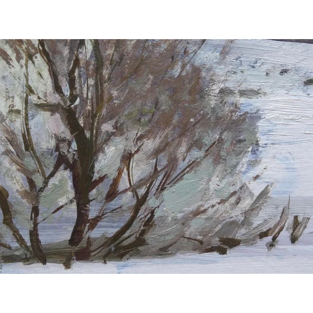 Alfejs Bromults, Forest Edge at Winter, 1983, Oil on Cardboard For Sale - Image 6 of 7