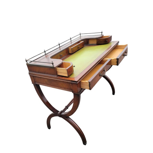 Mid-Century Regency Style Mahogany Ladies Writing Desk Leather Top Drawers For Sale - Image 9 of 18