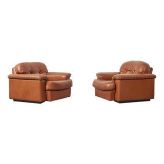 Set of Cognac Leather Arizona Easy Chairs attributed to Vavassori, Monza, Italy, 1970s For Sale